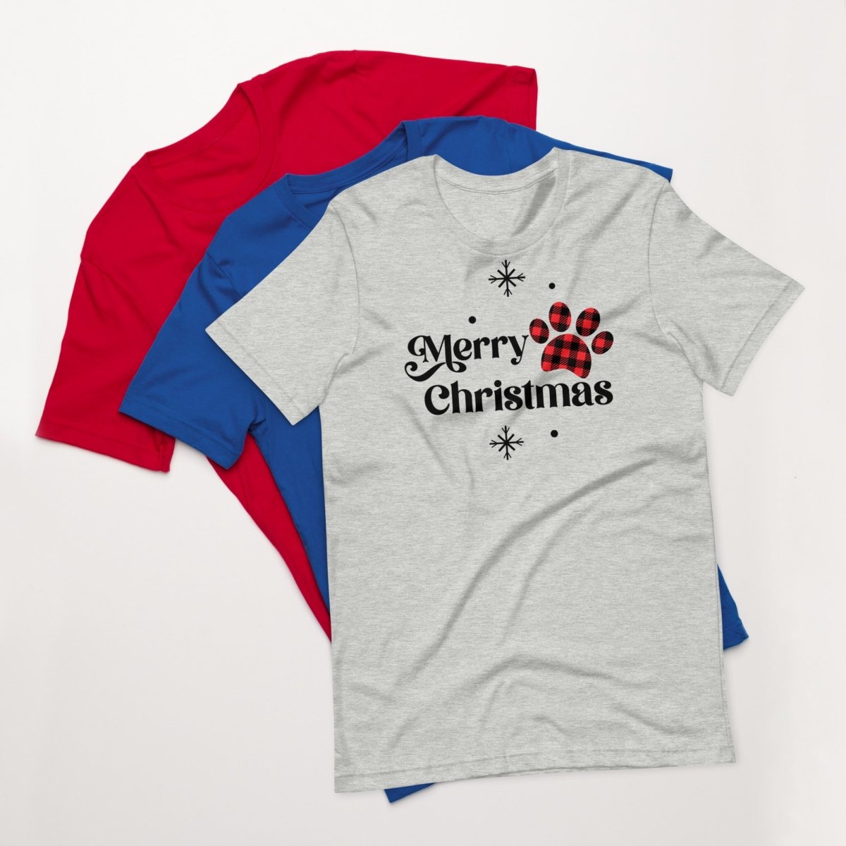 Merry Christmas Plaid Paw T-Shirt - DoggyLoveandMore