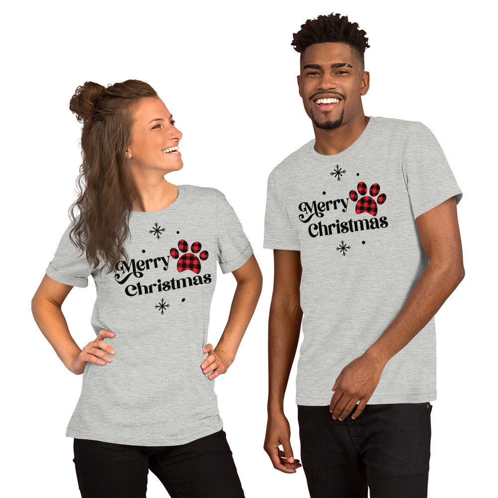 Merry Christmas Plaid Paw T-Shirt - DoggyLoveandMore