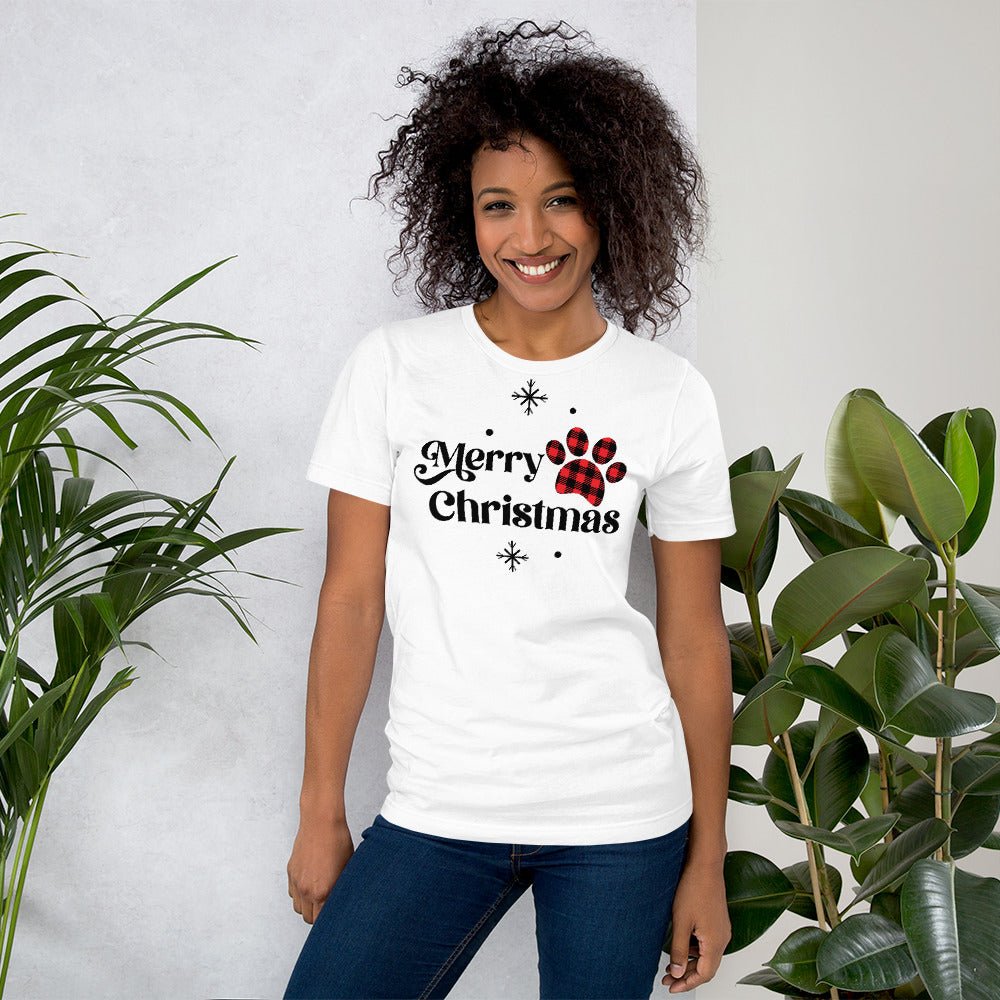 Merry Christmas Plaid Paw T-Shirt - DoggyLoveandMore