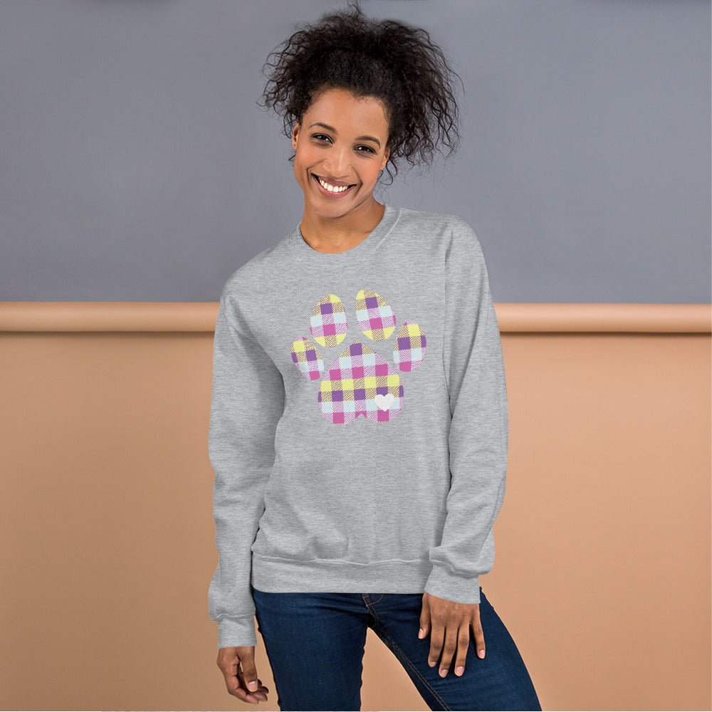 Pastel Plaid Dog Paw Sweatshirt - DoggyLoveandMore