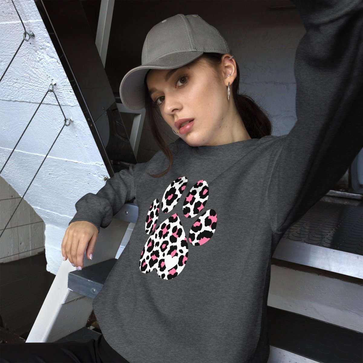 Pink and Black Leopard Print Dog Paw Sweatshirt - DoggyLoveandMore