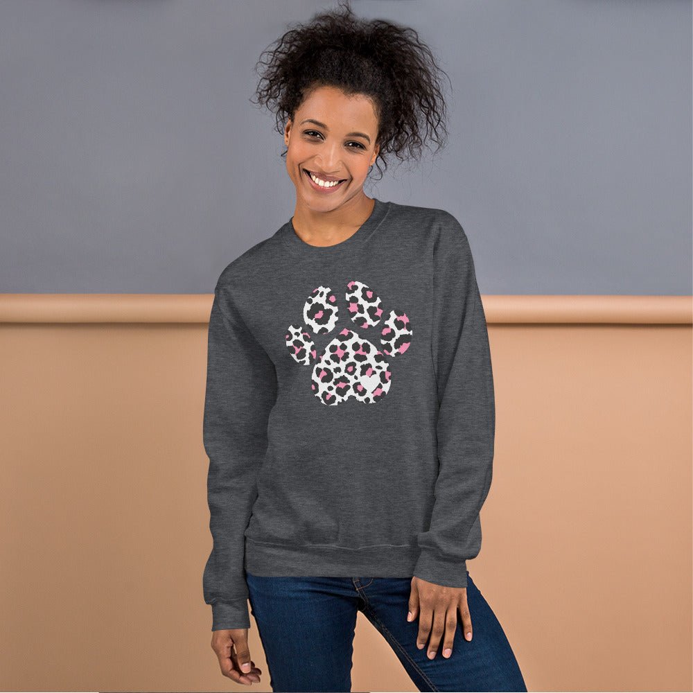Pink and Black Leopard Print Dog Paw Sweatshirt - DoggyLoveandMore