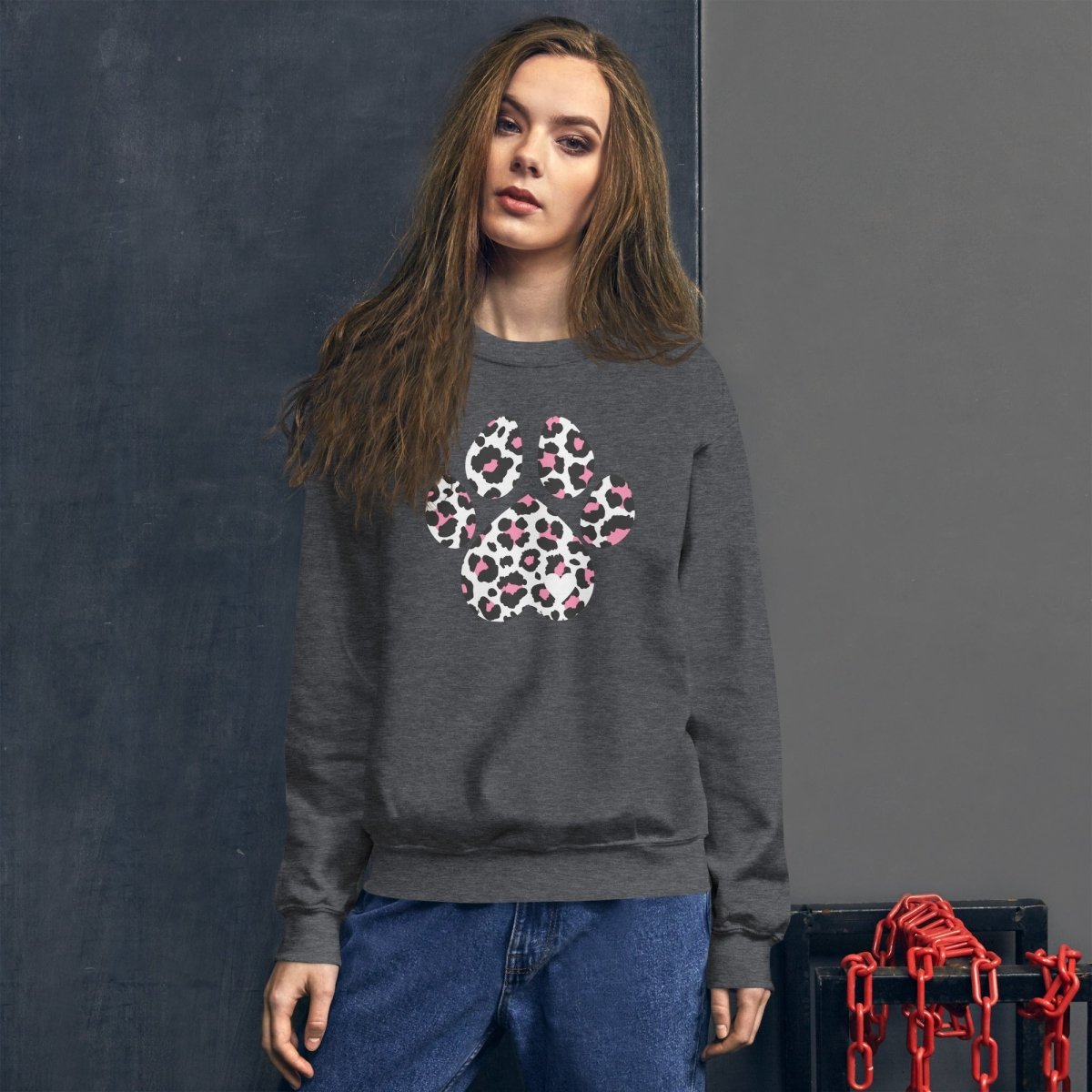 Pink and Black Leopard Print Dog Paw Sweatshirt - DoggyLoveandMore