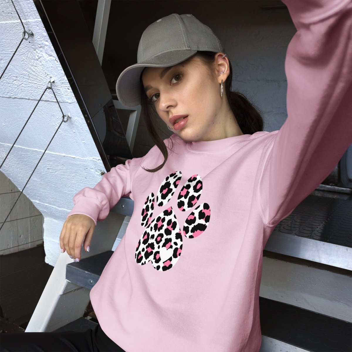 Pink and Black Leopard Print Dog Paw Sweatshirt - DoggyLoveandMore