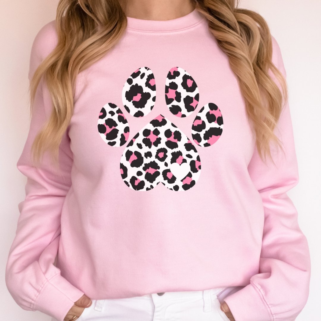 Pink and Black Leopard Print Dog Paw Sweatshirt - DoggyLoveandMore