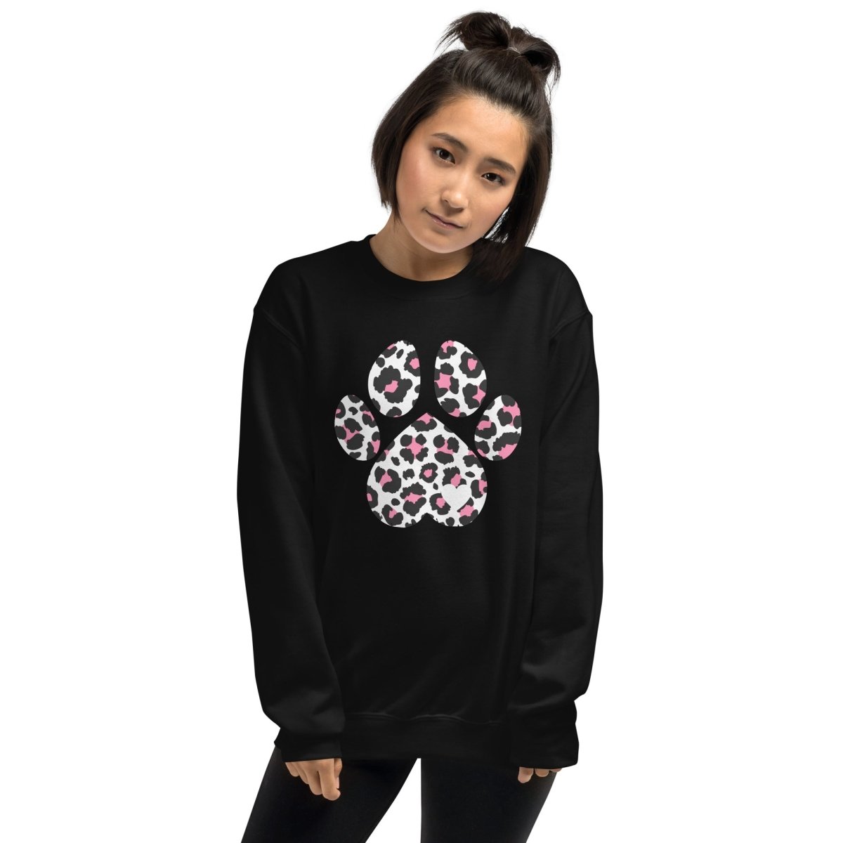 Pink and Black Leopard Print Dog Paw Sweatshirt - DoggyLoveandMore
