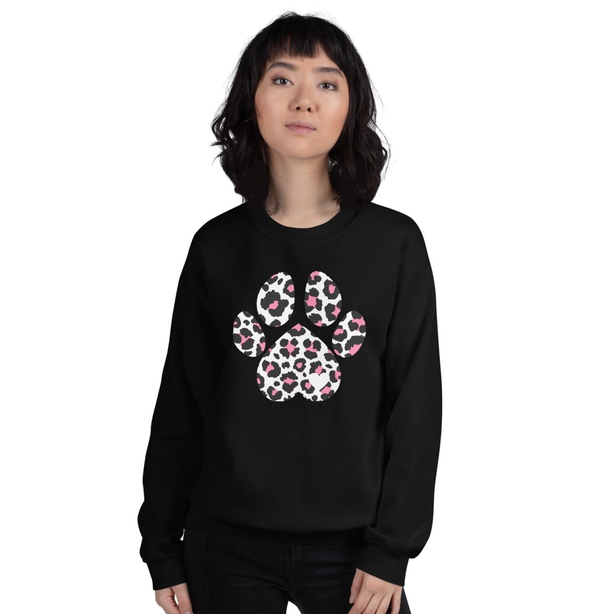 Pink and Black Leopard Print Dog Paw Sweatshirt - DoggyLoveandMore
