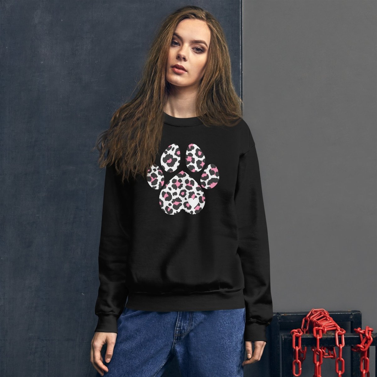 Pink and Black Leopard Print Dog Paw Sweatshirt - DoggyLoveandMore