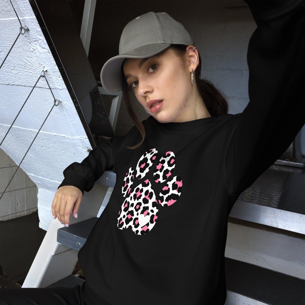 Pink and Black Leopard Print Dog Paw Sweatshirt - DoggyLoveandMore