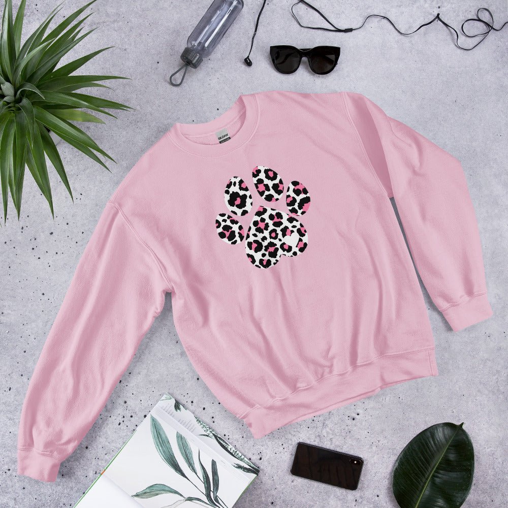 Pink and Black Leopard Print Dog Paw Sweatshirt - DoggyLoveandMore