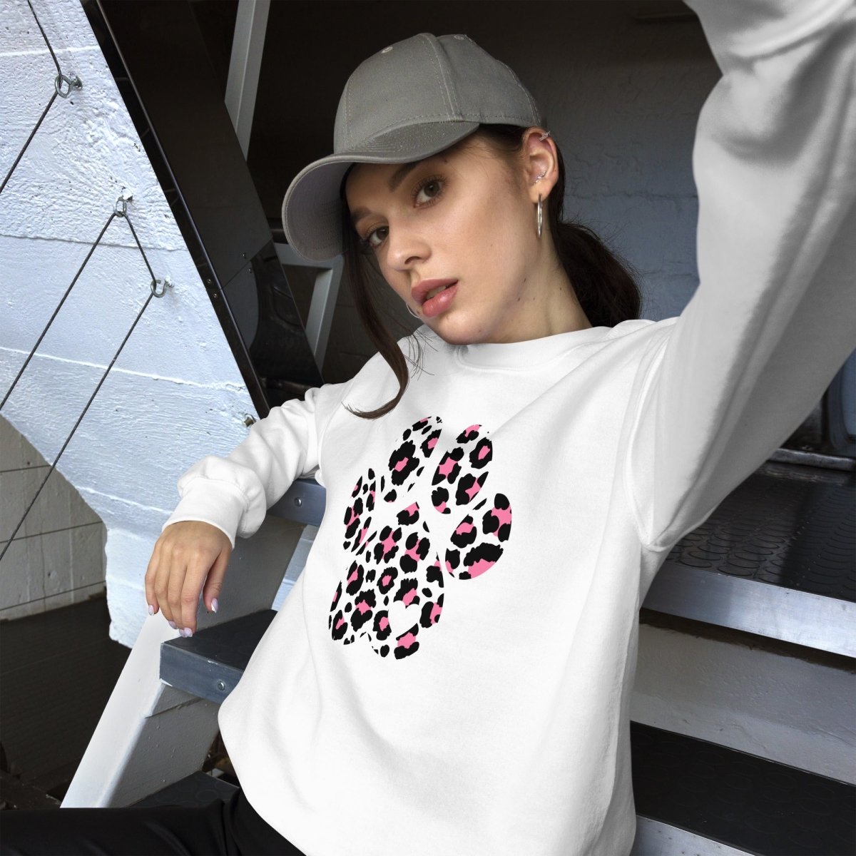 Pink and Black Leopard Print Dog Paw Sweatshirt - DoggyLoveandMore