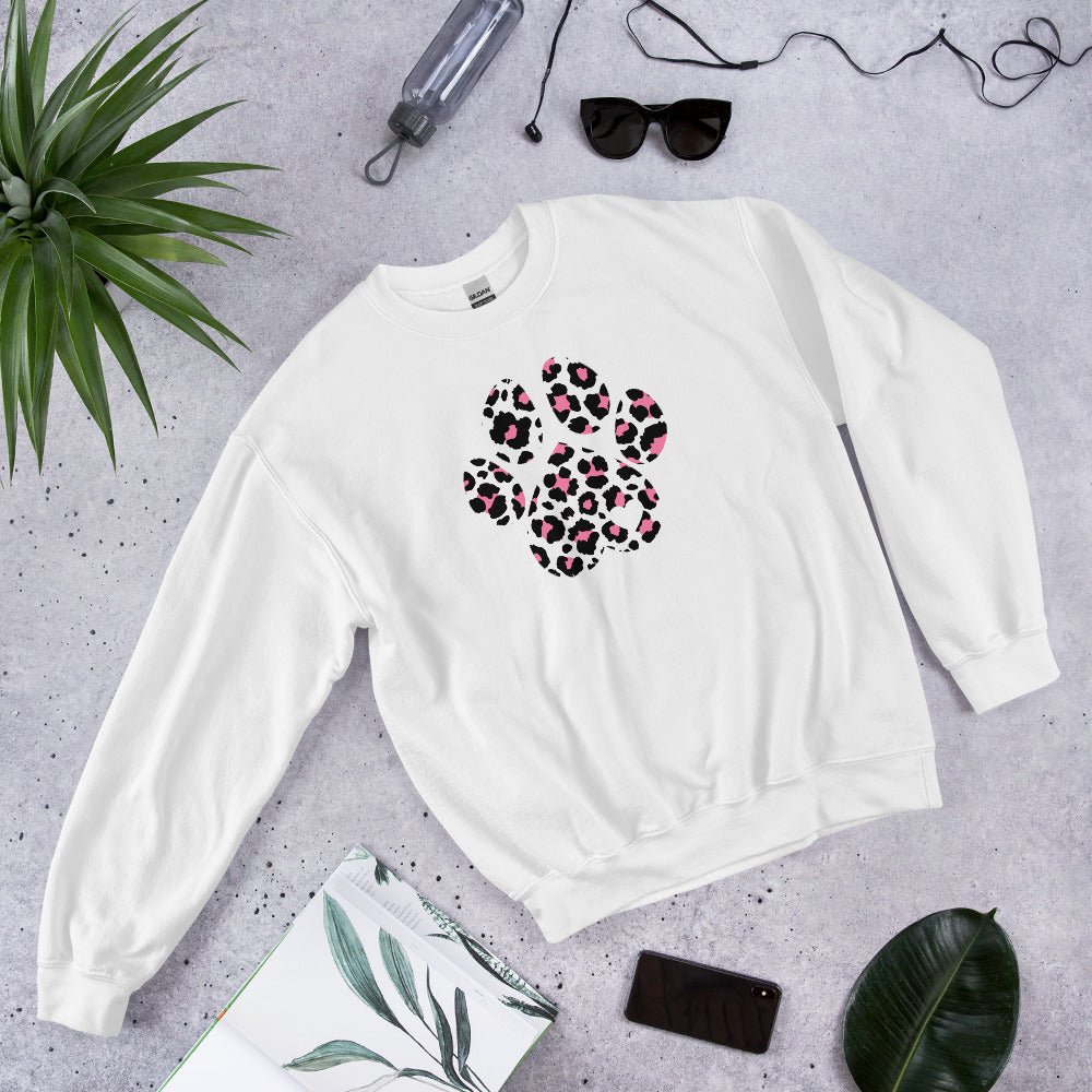 Pink and Black Leopard Print Dog Paw Sweatshirt - DoggyLoveandMore