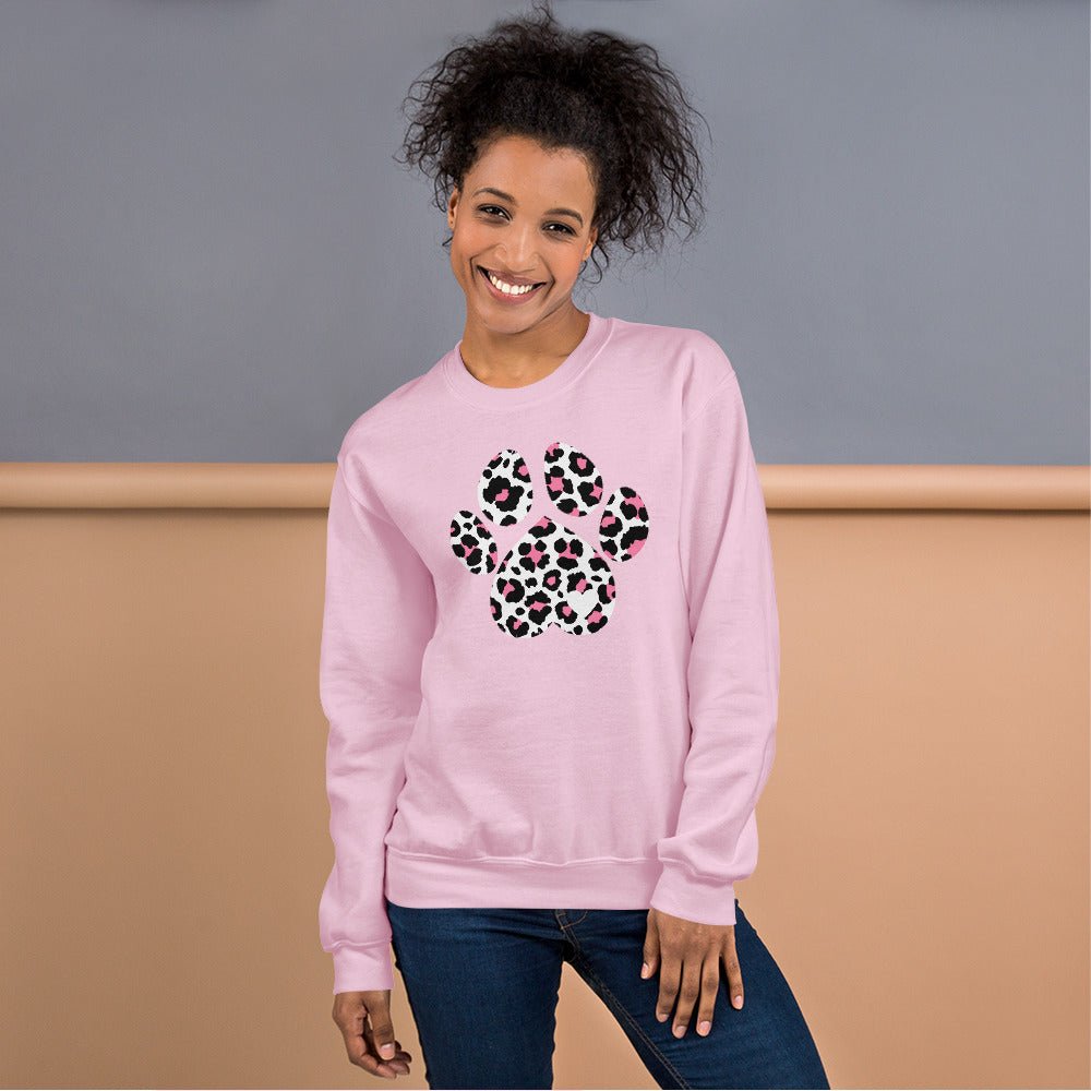 Pink and Black Leopard Print Dog Paw Sweatshirt - DoggyLoveandMore