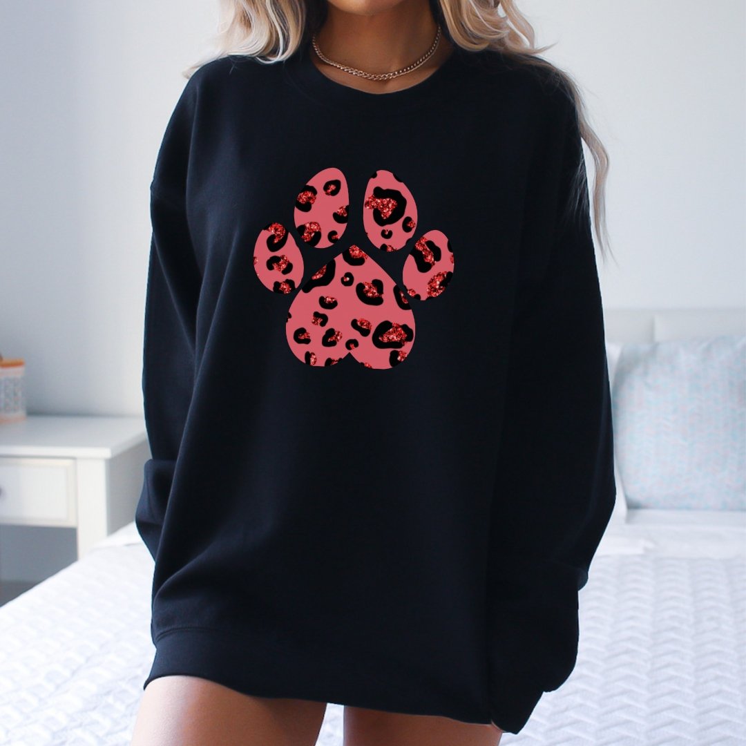Pink Leopard Print Dog Paw Sweatshirt - DoggyLoveandMore