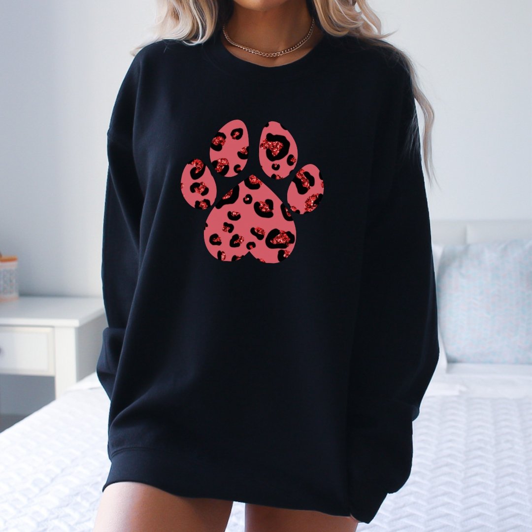 Pink Leopard Print Dog Paw Sweatshirt - DoggyLoveandMore