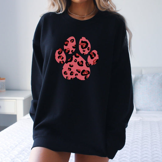 Pink Leopard Print Dog Paw Sweatshirt - DoggyLoveandMore