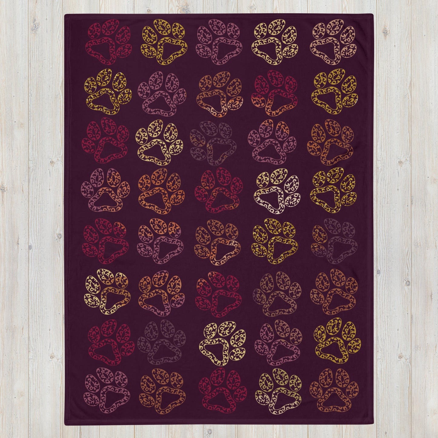 Plum Paw Prints Throw Blanket-DoggyLoveandMore