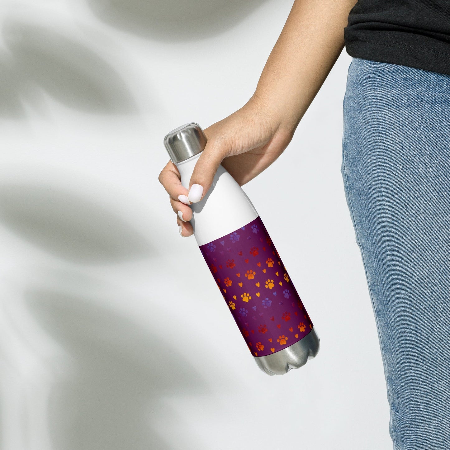 Purple Paw Prints Stainless Steel Water Bottle-DoggyLoveandMore