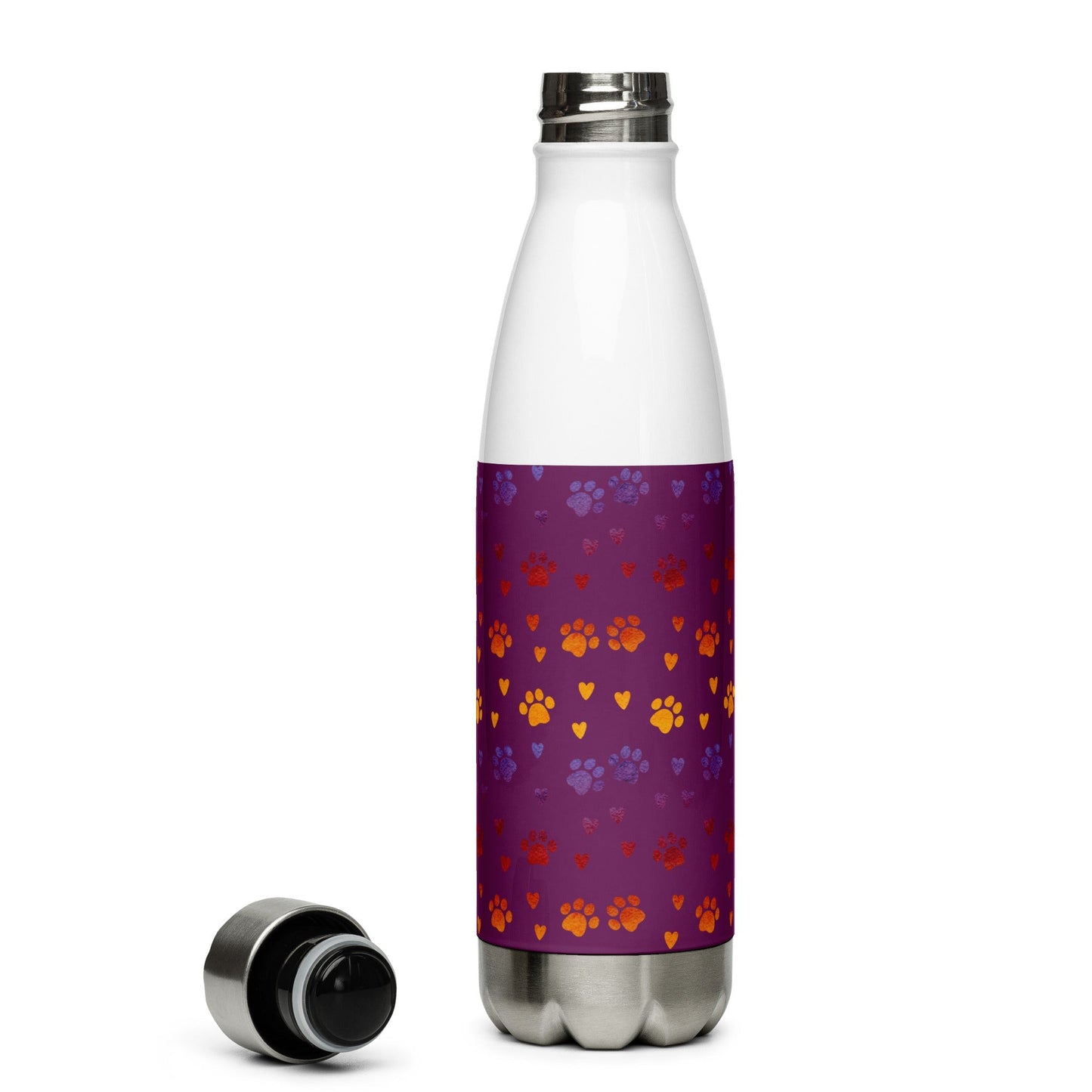 Purple Paw Prints Stainless Steel Water Bottle-DoggyLoveandMore