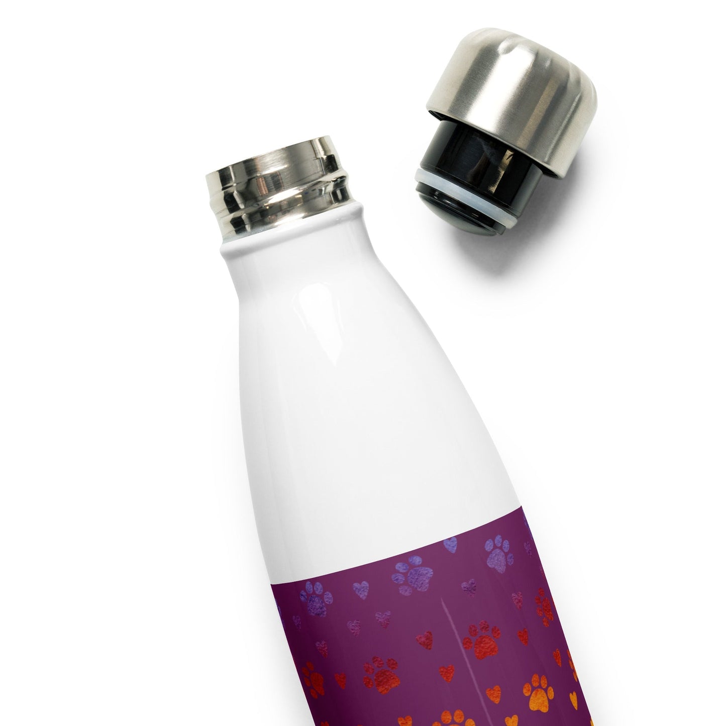 Purple Paw Prints Stainless Steel Water Bottle-DoggyLoveandMore