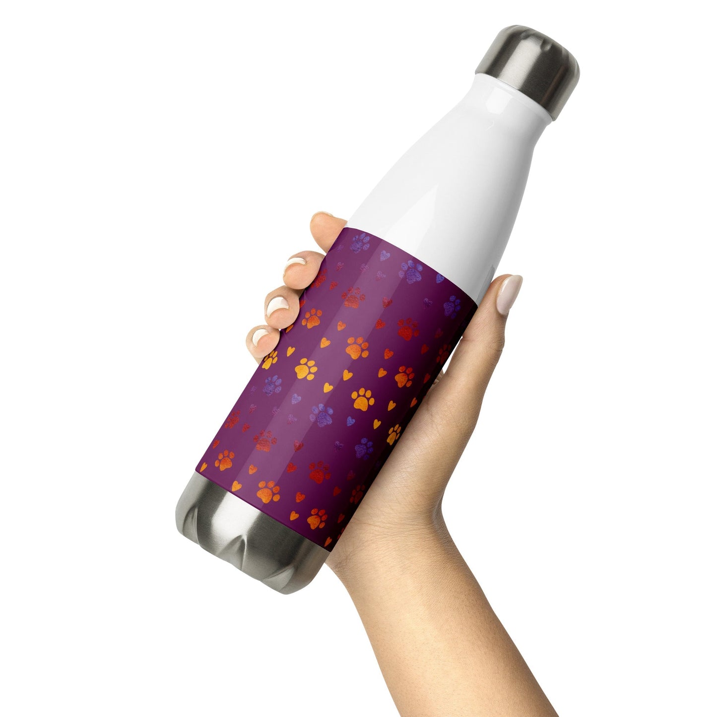 Purple Paw Prints Stainless Steel Water Bottle-DoggyLoveandMore