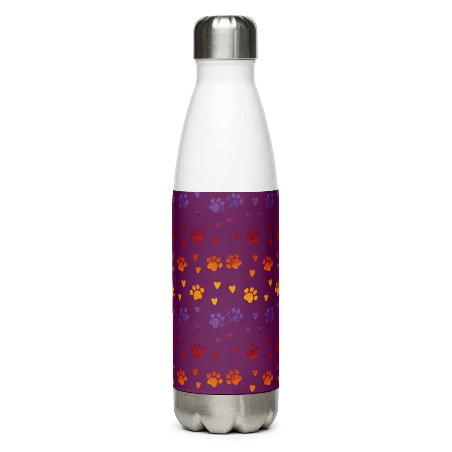 Purple Paw Prints Stainless Steel Water Bottle-DoggyLoveandMore