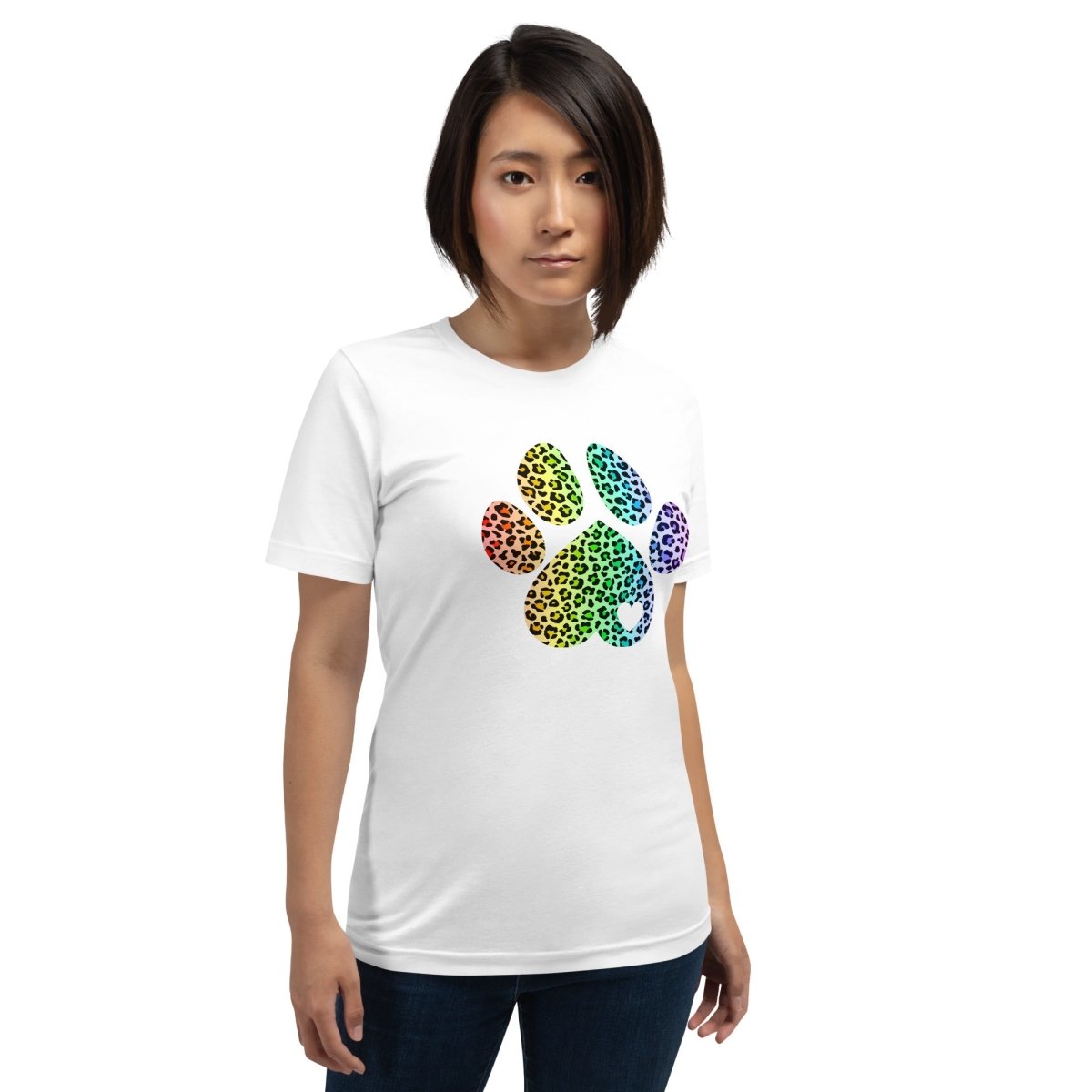 Rainbow Leopard Dog Paw T-Shirt - DoggyLoveandMore