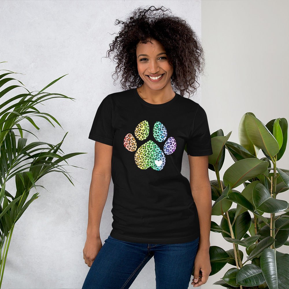 Rainbow Leopard Dog Paw T-Shirt - DoggyLoveandMore