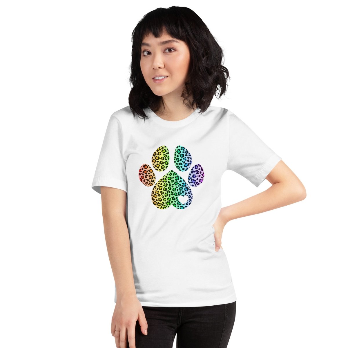 Rainbow Leopard Dog Paw T-Shirt - DoggyLoveandMore