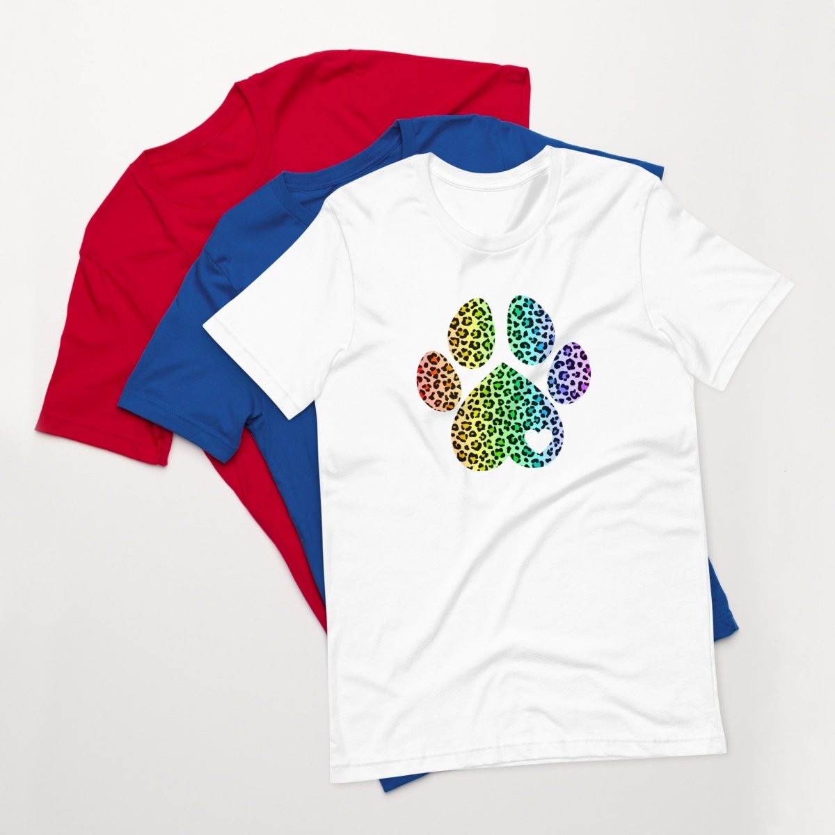 Rainbow Leopard Dog Paw T-Shirt - DoggyLoveandMore