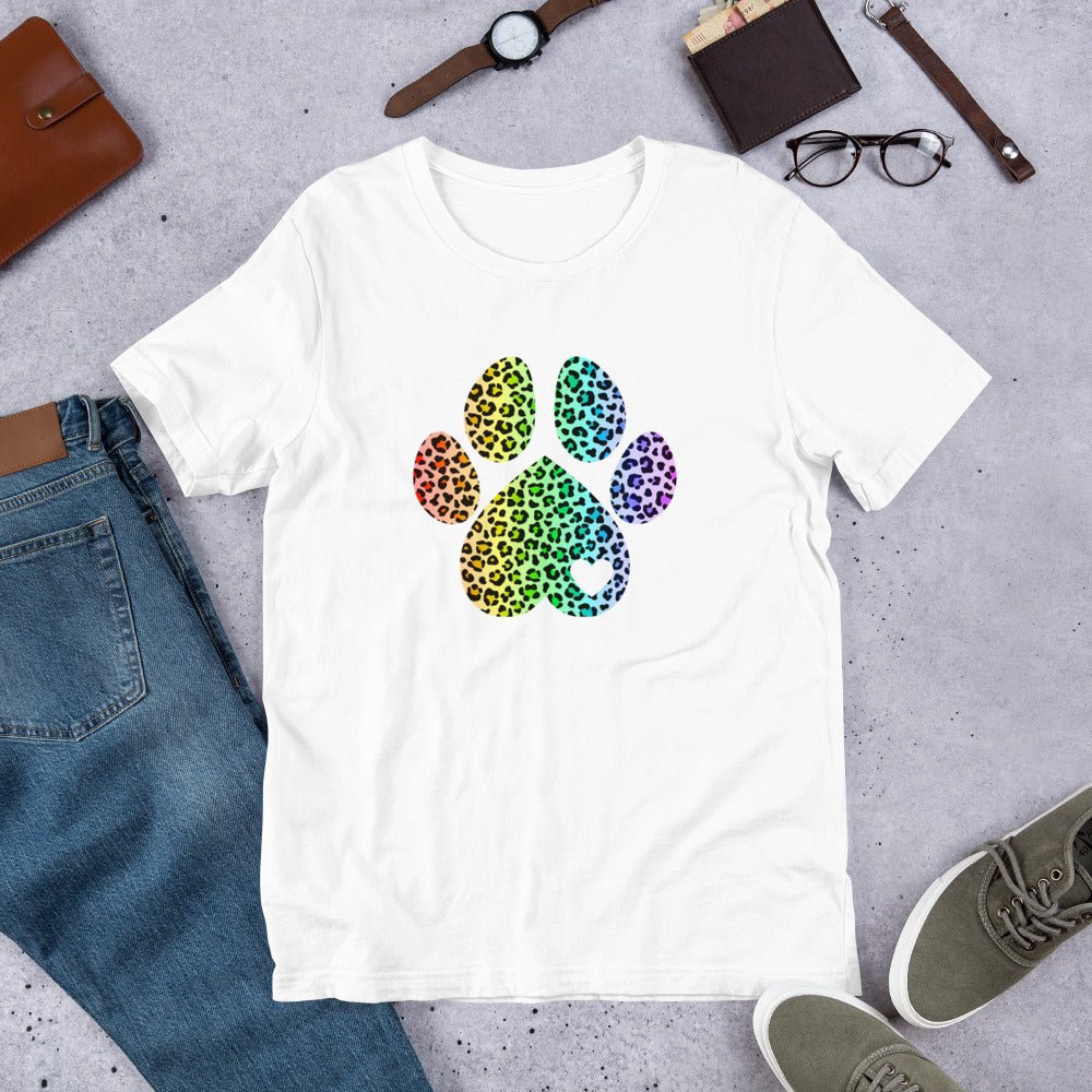 Rainbow Leopard Dog Paw T-Shirt - DoggyLoveandMore