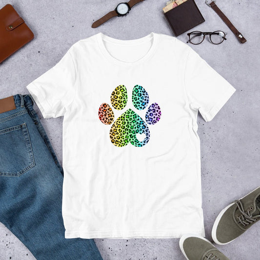 Rainbow Leopard Dog Paw T-Shirt - DoggyLoveandMore