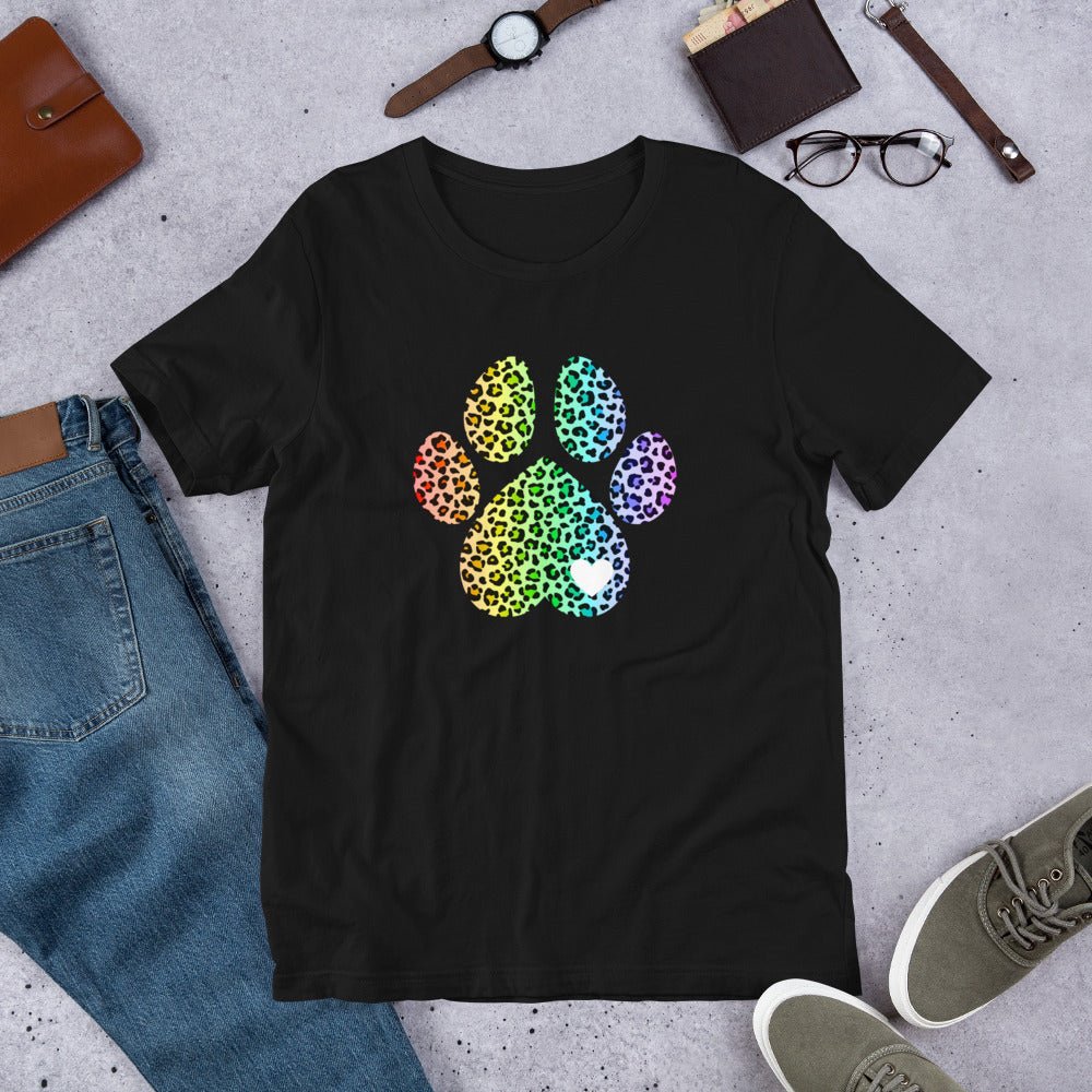 Rainbow Leopard Dog Paw T-Shirt - DoggyLoveandMore