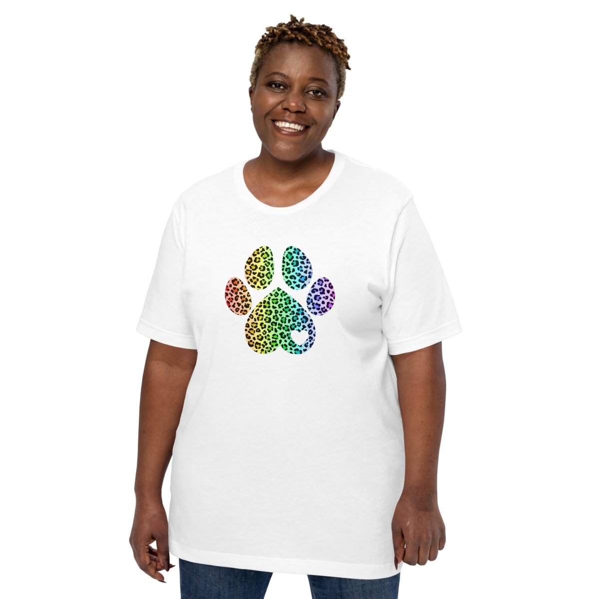 Rainbow Leopard Dog Paw T-Shirt - DoggyLoveandMore