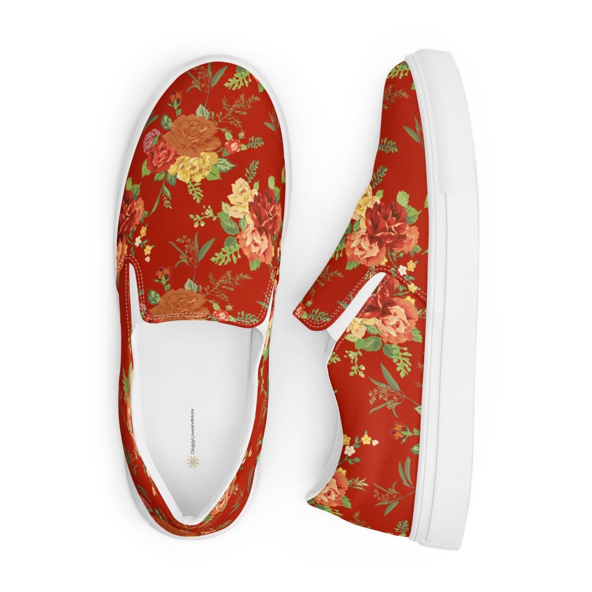 Red Floral Women’s Slip-On Shoes - DoggyLoveandMore