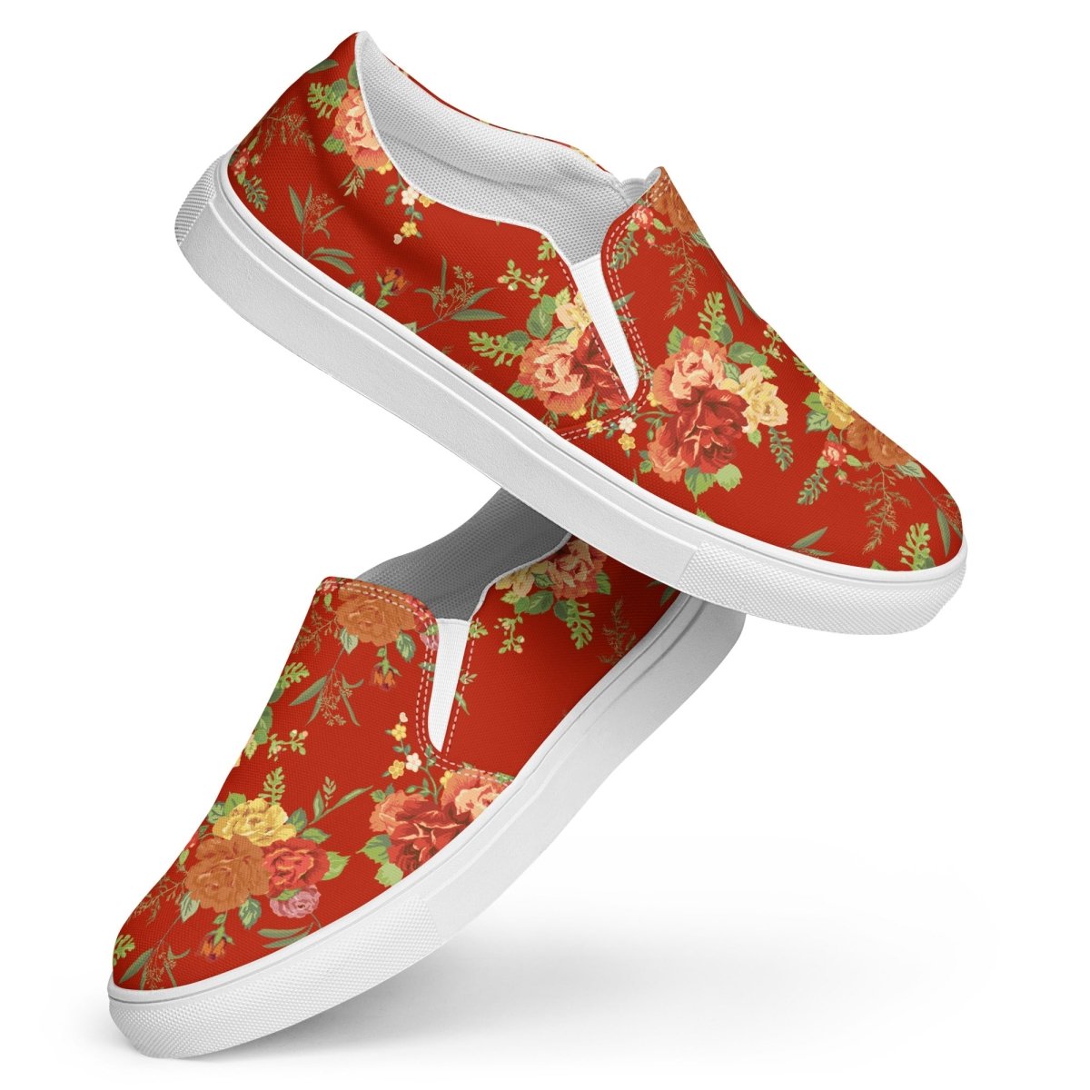 Red Floral Women’s Slip-On Shoes - DoggyLoveandMore