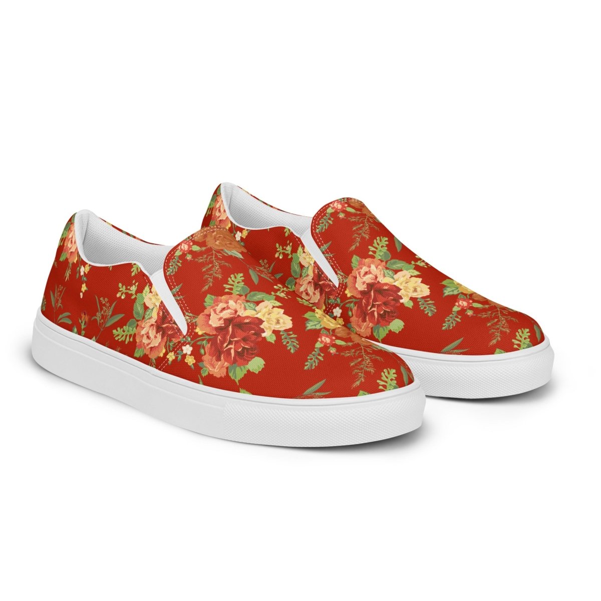 Red Floral Women’s Slip-On Shoes - DoggyLoveandMore