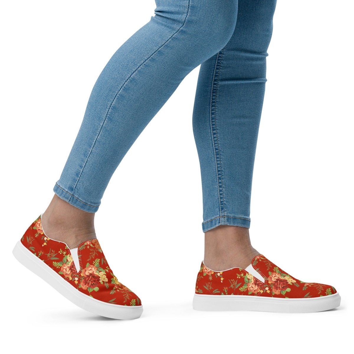 Red Floral Women’s Slip-On Shoes - DoggyLoveandMore