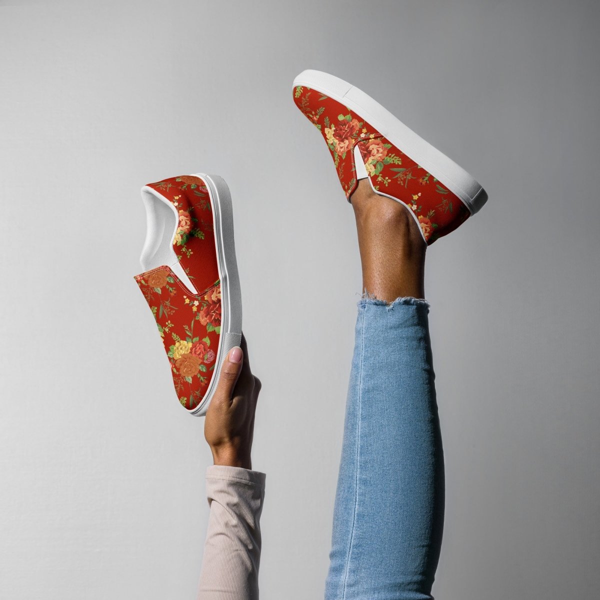 Red Floral Women’s Slip-On Shoes - DoggyLoveandMore