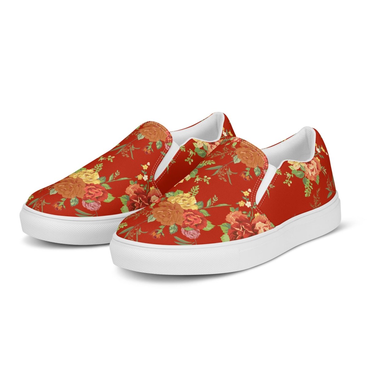 Red Floral Women’s Slip-On Shoes - DoggyLoveandMore