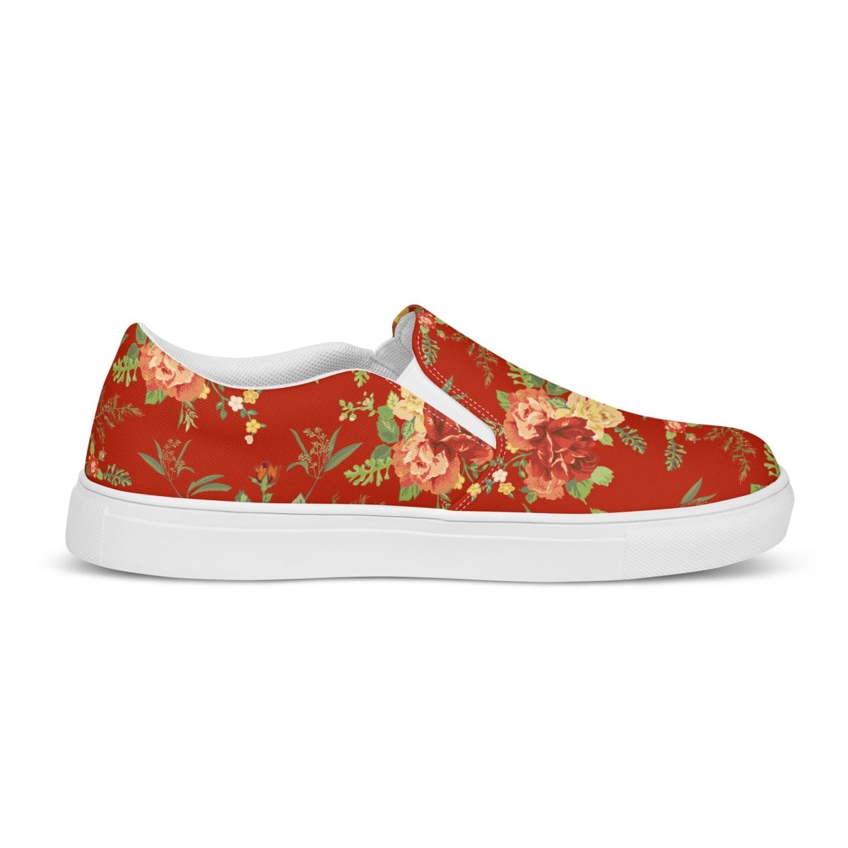 Red Floral Women’s Slip-On Shoes - DoggyLoveandMore