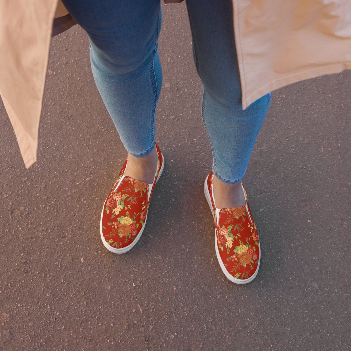 Red Floral Women’s Slip-On Shoes - DoggyLoveandMore