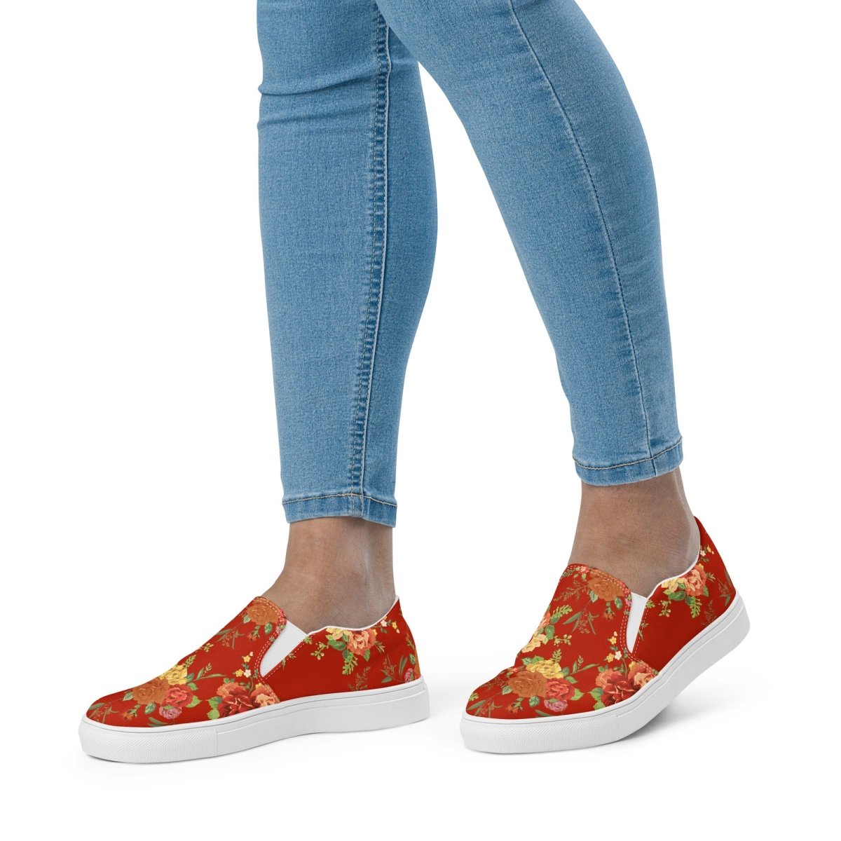 Red Floral Women’s Slip-On Shoes - DoggyLoveandMore