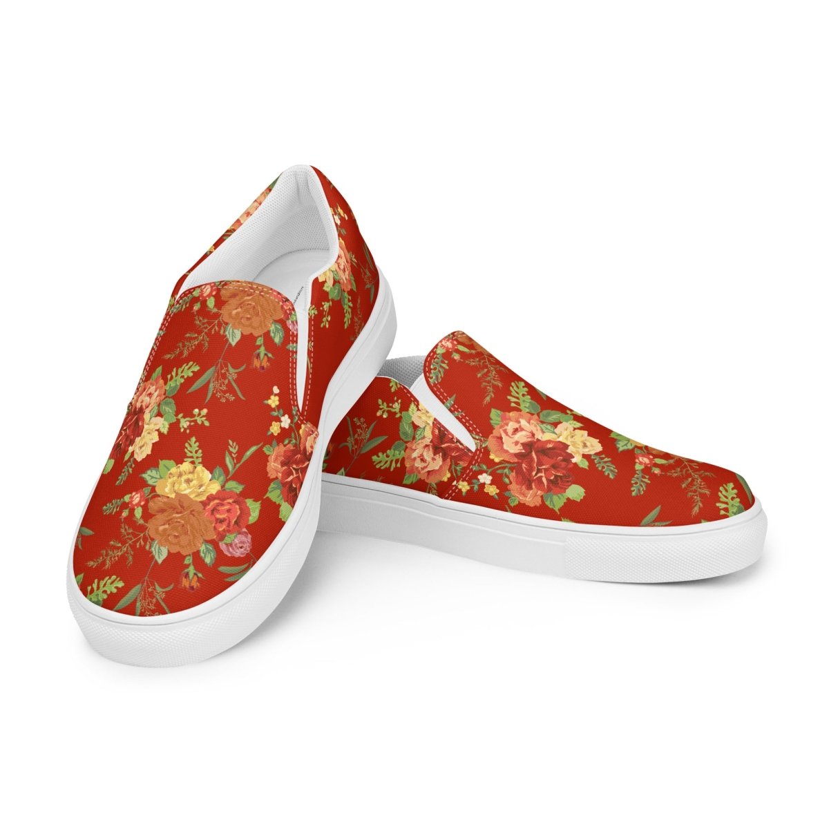 Red Floral Women’s Slip-On Shoes - DoggyLoveandMore