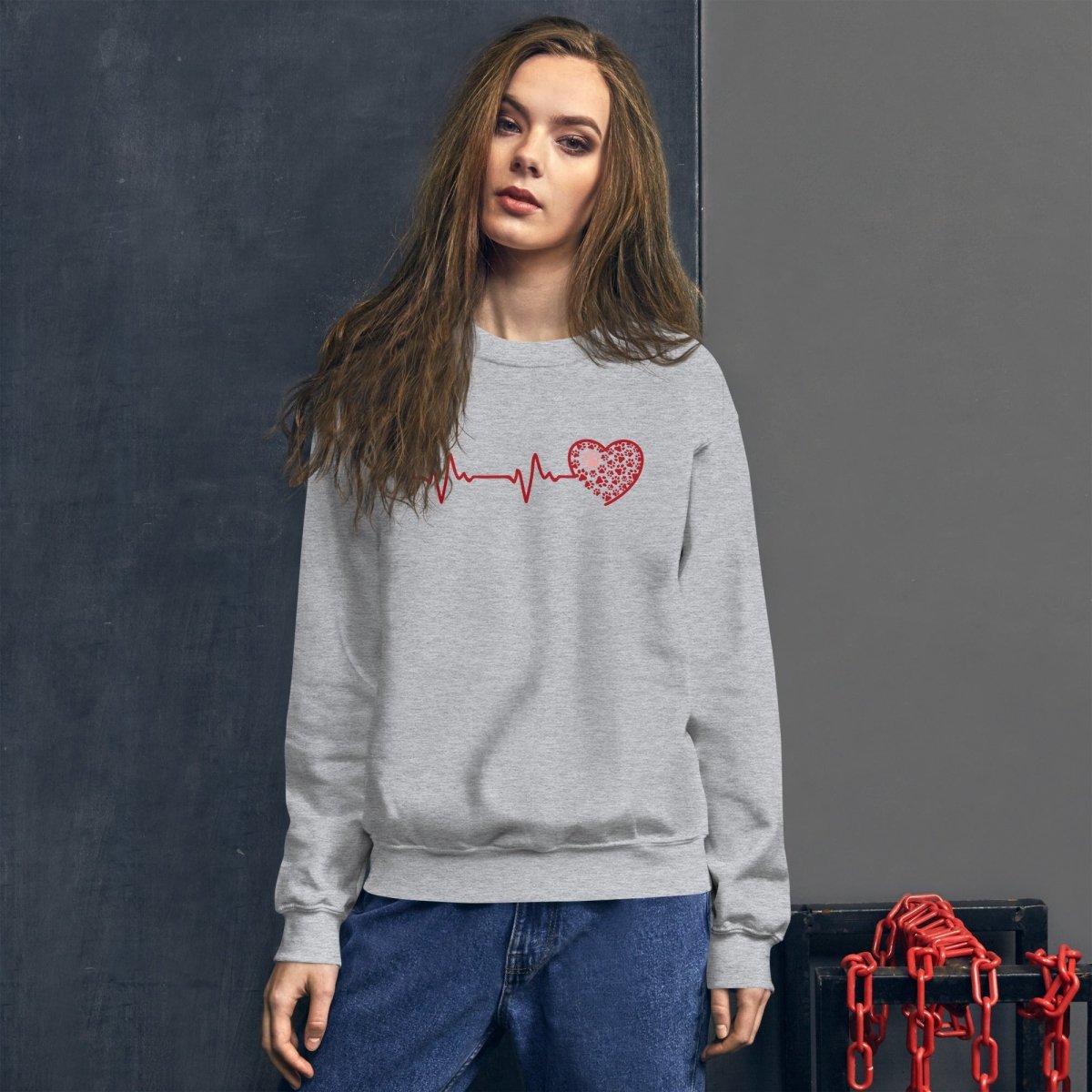 Red Heartbeat Dog Paws Sweatshirt - DoggyLoveandMore