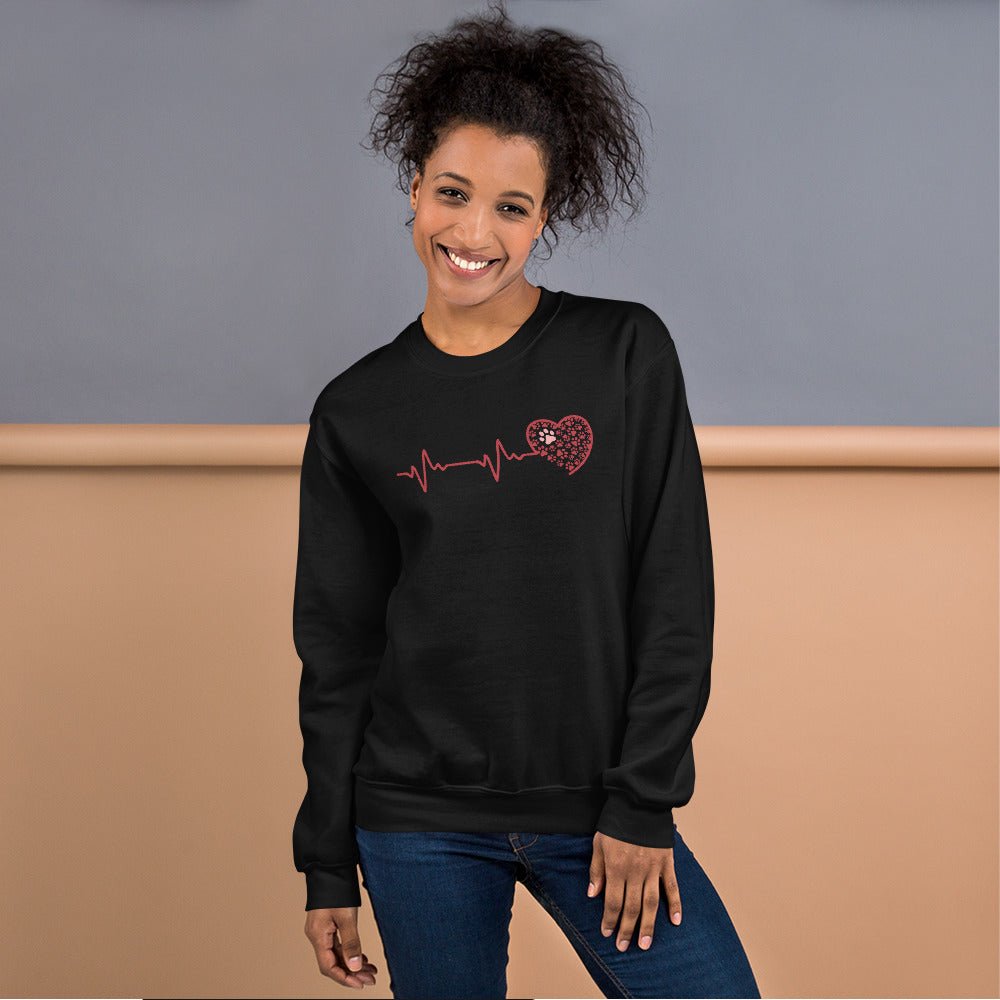 Red Heartbeat Dog Paws Sweatshirt - DoggyLoveandMore