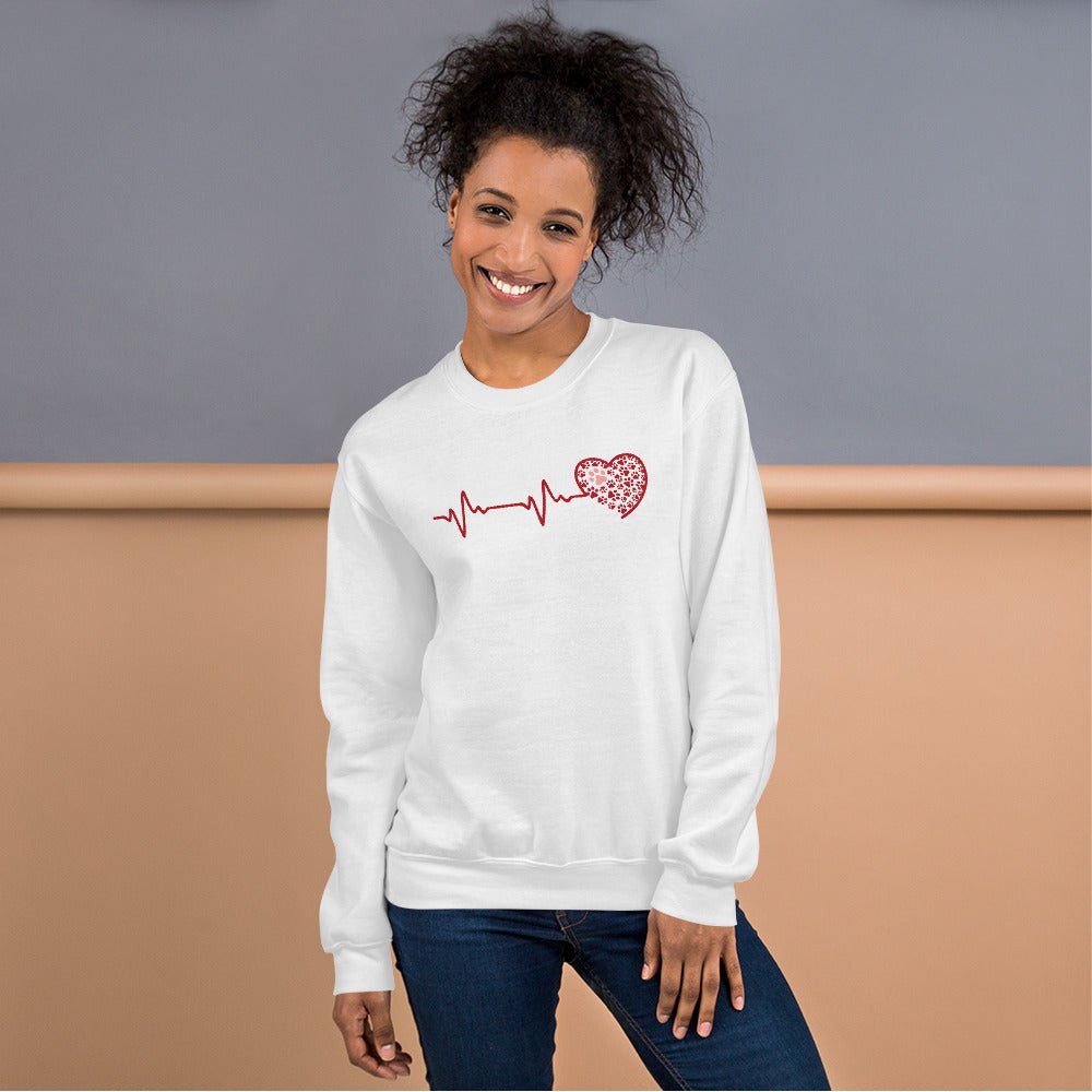 Red Heartbeat Dog Paws Sweatshirt - DoggyLoveandMore