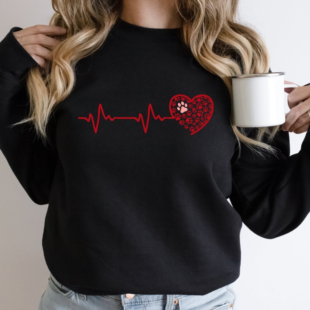 Red Heartbeat Dog Paws Sweatshirt - DoggyLoveandMore