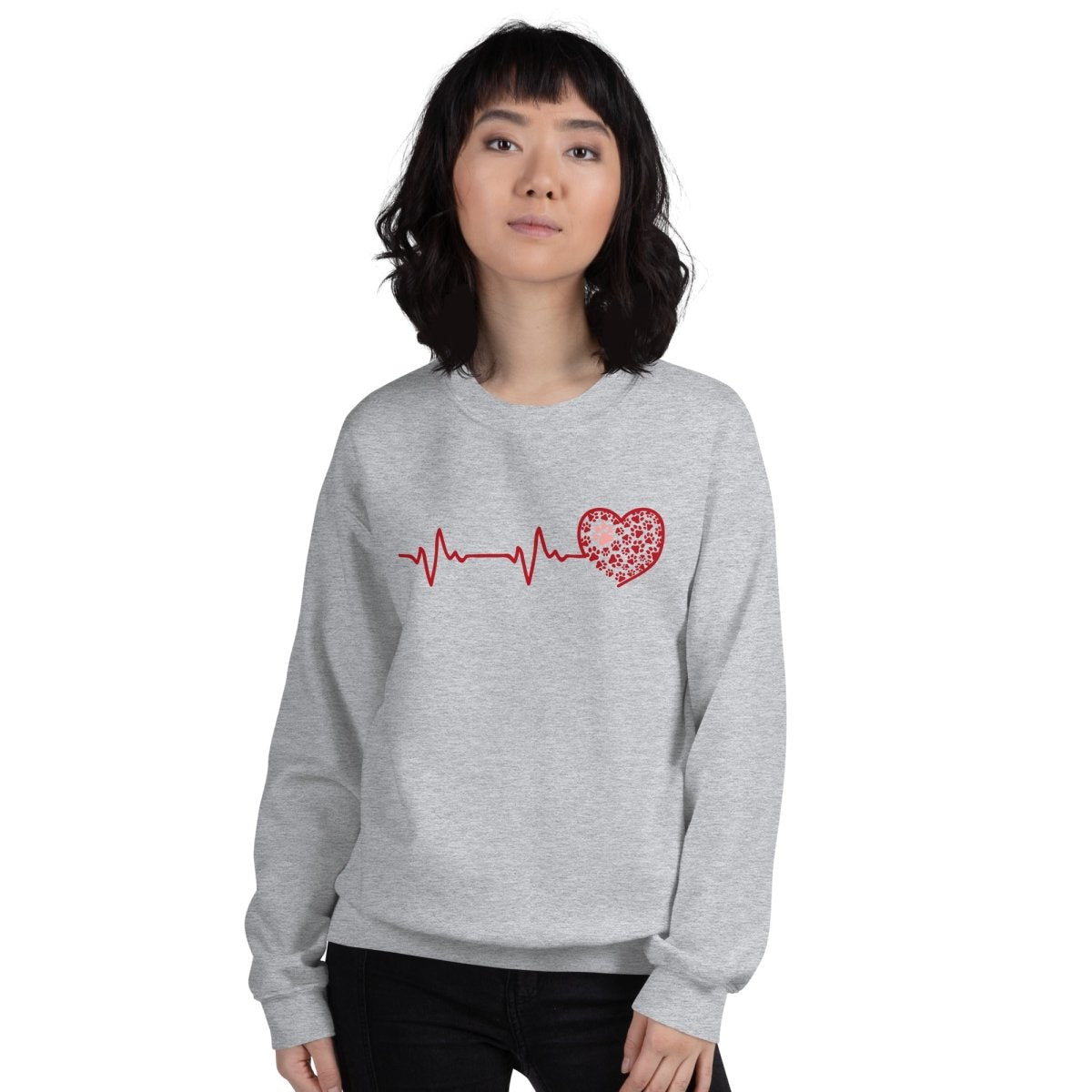 Red Heartbeat Dog Paws Sweatshirt - DoggyLoveandMore