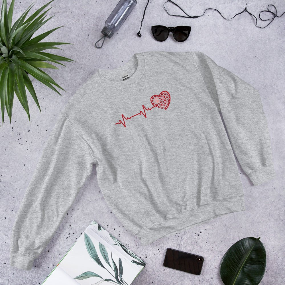 Red Heartbeat Dog Paws Sweatshirt - DoggyLoveandMore